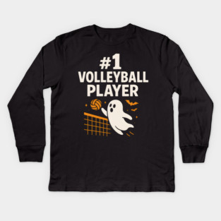 #1 Volleyball Player Ghost Halloween Graphic | Spooky Sports Artwork Kids Long Sleeve T-Shirt