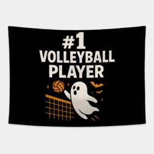 #1 Volleyball Player Ghost Halloween Graphic | Spooky Sports Artwork Tapestry