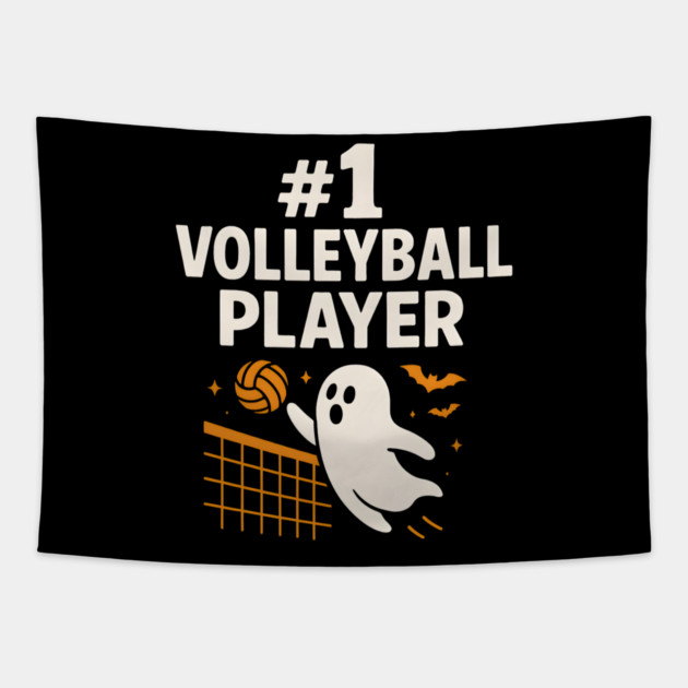 #1 Volleyball Player Ghost Halloween Graphic | Spooky Sports Artwork Tapestry by MakerMind8.2