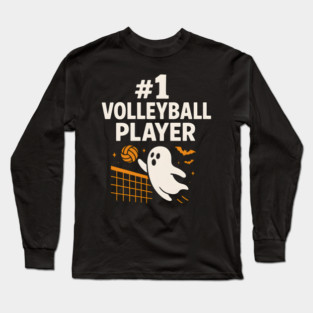 #1 Volleyball Player Ghost Halloween Graphic | Spooky Sports Artwork Long Sleeve T-Shirt