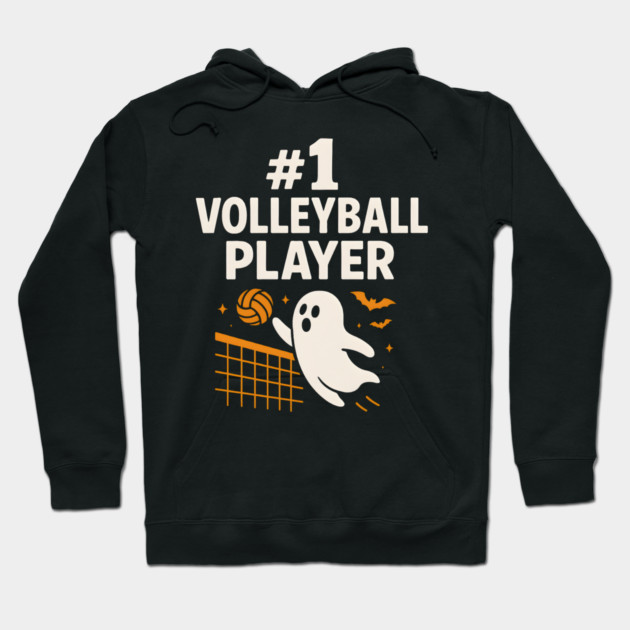 #1 Volleyball Player Ghost Halloween Graphic | Spooky Sports Artwork Hoodie by MakerMind8.2
