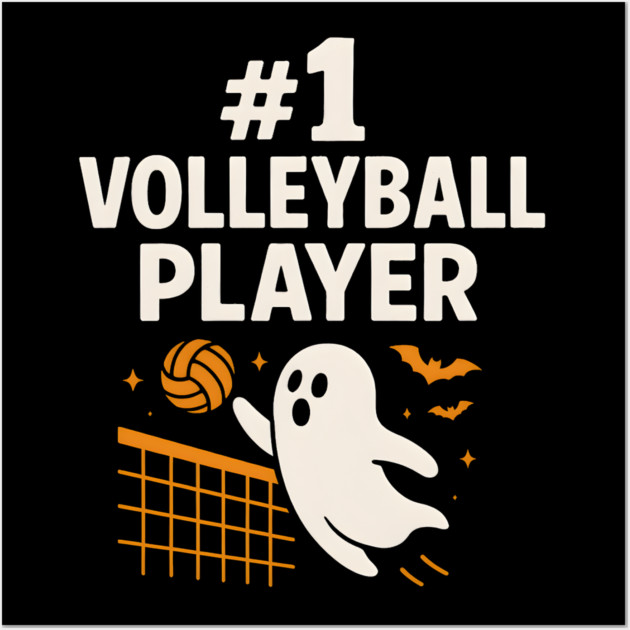 #1 Volleyball Player Ghost Halloween Graphic | Spooky Sports Artwork Wall Art by MakerMind8.2