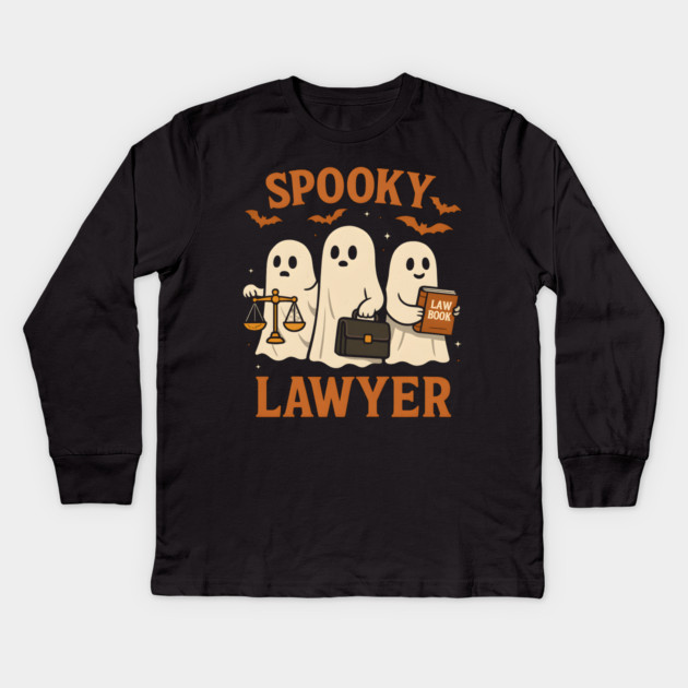 Spooky Lawyer Ghosts Halloween Graphic | Retro Law Artwork Kids Long Sleeve T-Shirt by MakerMind8.2