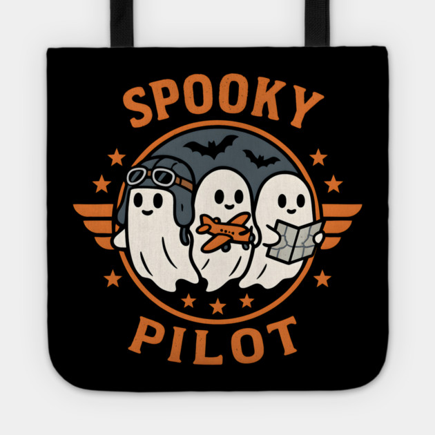 Spooky Pilot Ghosts Halloween Graphic | Retro Flying Artwork Tote by MakerMind8.2