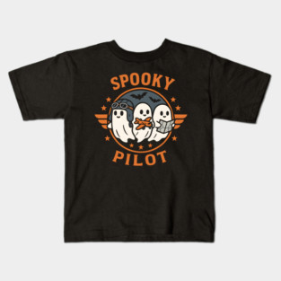 Spooky Pilot Ghosts Halloween Graphic | Retro Flying Artwork Kids T-Shirt