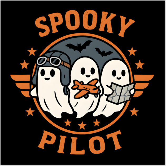 Spooky Pilot Ghosts Halloween Graphic | Retro Flying Artwork Wall Art by MakerMind8.2
