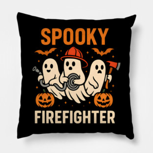 Spooky Firefighter Ghosts Halloween Graphic | Fun Fireman Artwork Pillow