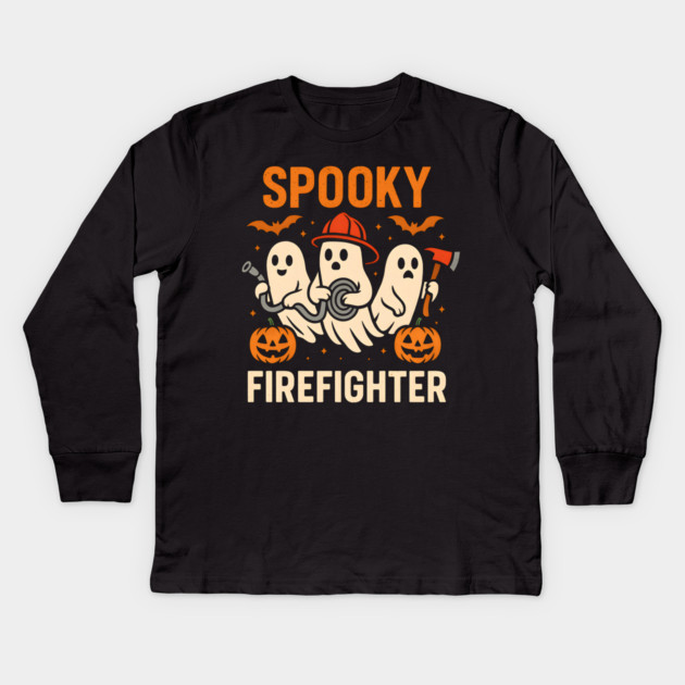 Spooky Firefighter Ghosts Halloween Graphic | Fun Fireman Artwork Kids Long Sleeve T-Shirt by MakerMind8.2