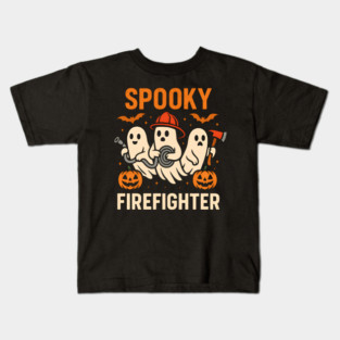 Spooky Firefighter Ghosts Halloween Graphic | Fun Fireman Artwork Kids T-Shirt