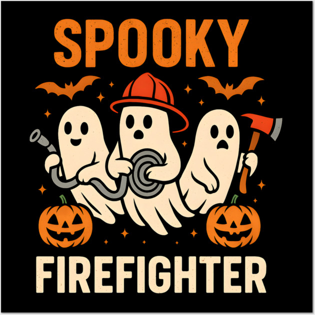 Spooky Firefighter Ghosts Halloween Graphic | Fun Fireman Artwork Wall Art by MakerMind8.2