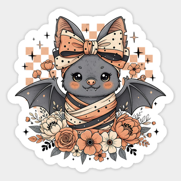 Coquette Cutie Bat – Halloween Florals & Bows Edition Sticker by Designed By Marty