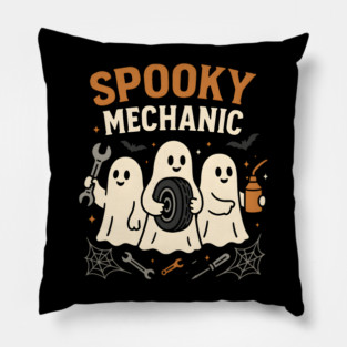 Spooky Mechanic Ghost Halloween Garage Graphic Gift Pillow