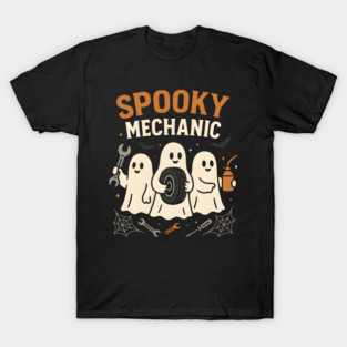 Spooky Mechanic Ghost Halloween Garage Graphic Gift T-Shirt