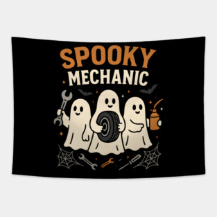 Spooky Mechanic Ghost Halloween Garage Graphic Gift Tapestry
