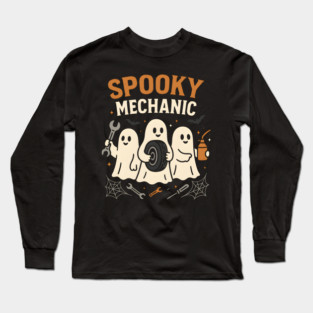 Spooky Mechanic Ghost Halloween Garage Graphic Gift Long Sleeve T-Shirt