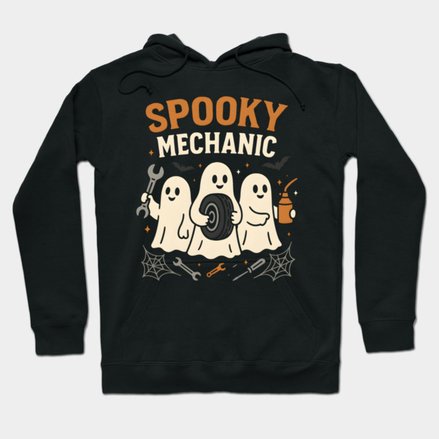 Spooky Mechanic Ghost Halloween Garage Graphic Gift Hoodie by MakerMind8.2
