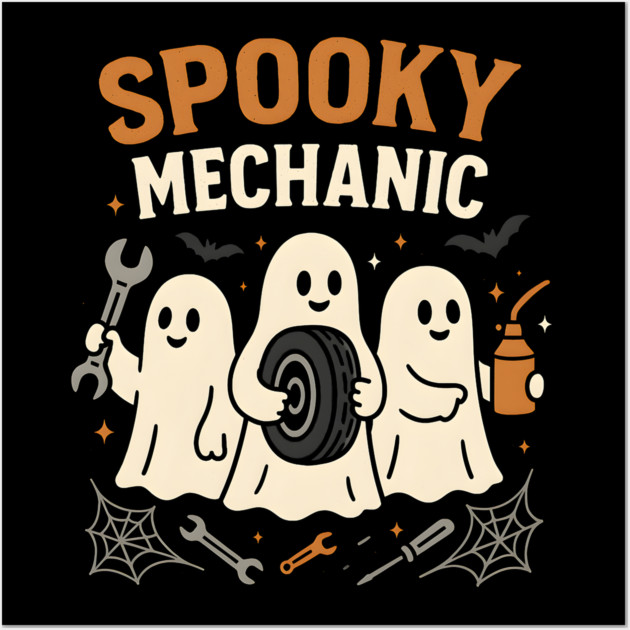 Spooky Mechanic Ghost Halloween Garage Graphic Gift Wall Art by MakerMind8.2