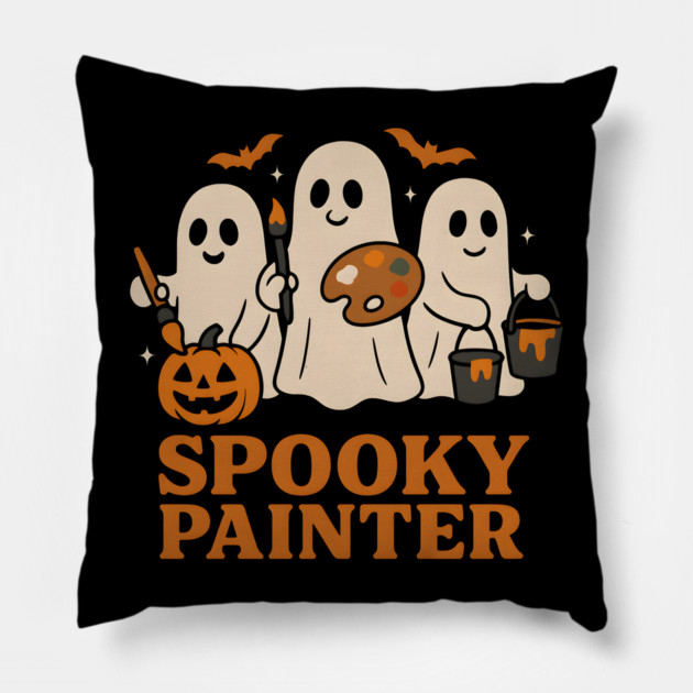 Spooky Painter Ghost Halloween Artist Graphic Gift Pillow by MakerMind8.2