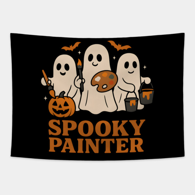 Spooky Painter Ghost Halloween Artist Graphic Gift Tapestry by MakerMind8.2