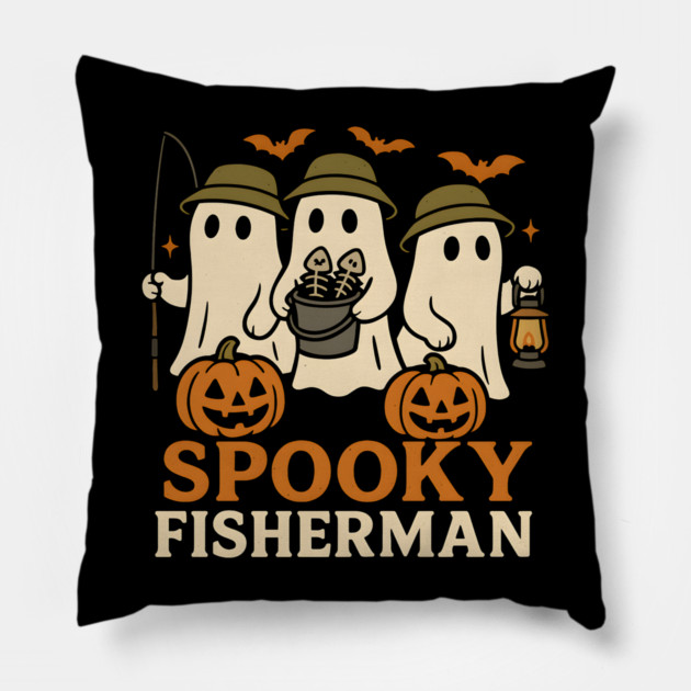 Spooky Fisherman Ghost Halloween Fishing Graphic Gift Pillow by MakerMind8.2