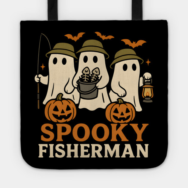 Spooky Fisherman Ghost Halloween Fishing Graphic Gift Tote by MakerMind8.2