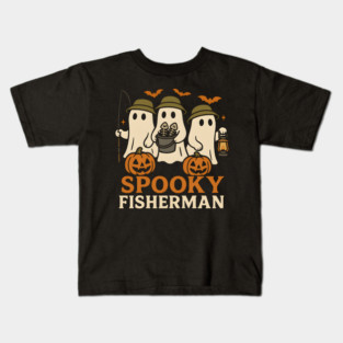 Spooky Fisherman Ghost Halloween Fishing Graphic Gift Kids T-Shirt