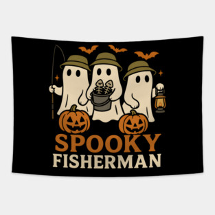 Spooky Fisherman Ghost Halloween Fishing Graphic Gift Tapestry