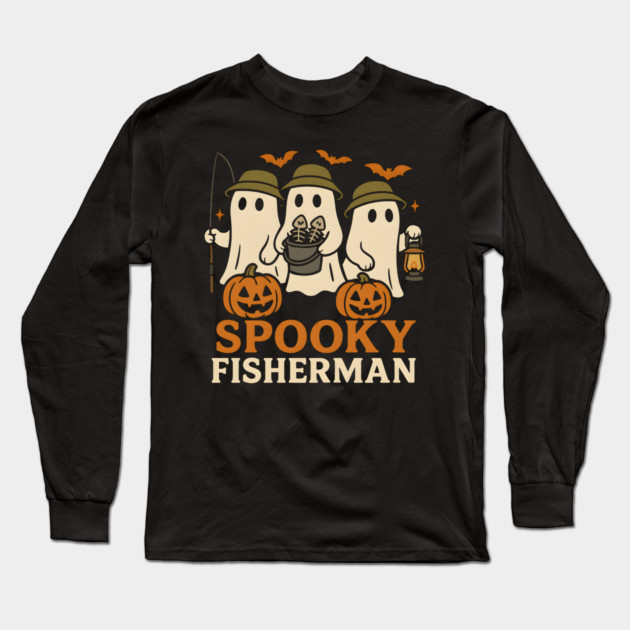 Spooky Fisherman Ghost Halloween Fishing Graphic Gift Long Sleeve T-Shirt by MakerMind8.2