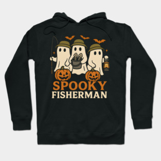Spooky Fisherman Ghost Halloween Fishing Graphic Gift Hoodie