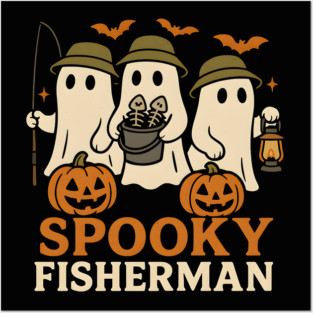 Spooky Fisherman Ghost Halloween Fishing Graphic Gift Posters and Art