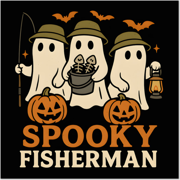 Spooky Fisherman Ghost Halloween Fishing Graphic Gift Wall Art by MakerMind8.2