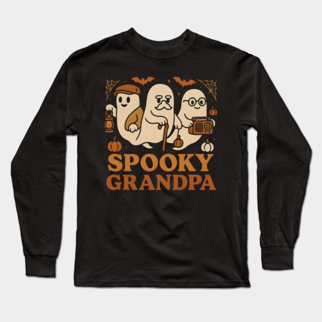 Spooky Grandpa Ghost Halloween Family Graphic Gift Long Sleeve T-Shirt by MakerMind8.2