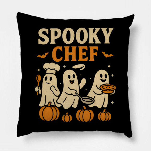 Spooky Chef Ghost Halloween Cooking Graphic Gift Pillow by MakerMind8.2