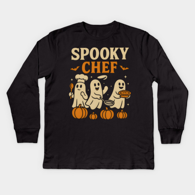Spooky Chef Ghost Halloween Cooking Graphic Gift Kids Long Sleeve T-Shirt by MakerMind8.2