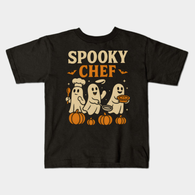 Spooky Chef Ghost Halloween Cooking Graphic Gift Kids T-Shirt by MakerMind8.2