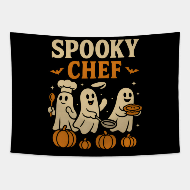 Spooky Chef Ghost Halloween Cooking Graphic Gift Tapestry by MakerMind8.2