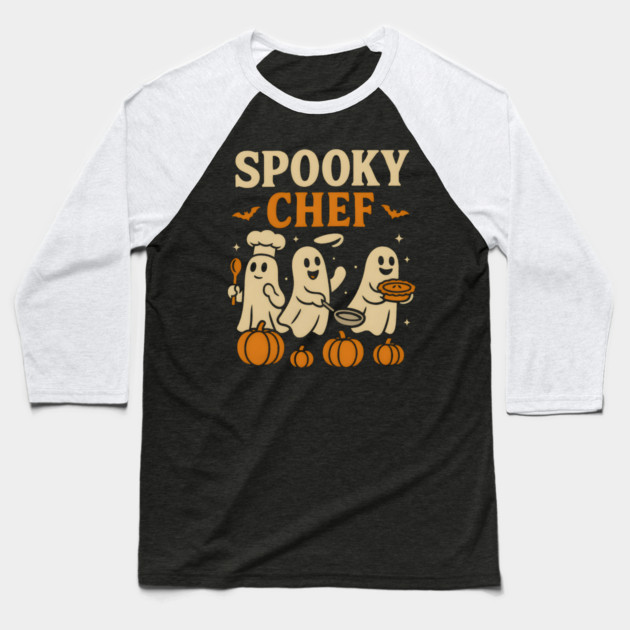 Spooky Chef Ghost Halloween Cooking Graphic Gift Baseball T-Shirt by MakerMind8.2