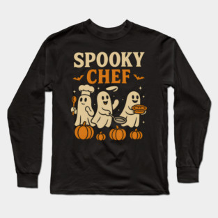 Spooky Chef Ghost Halloween Cooking Graphic Gift Long Sleeve T-Shirt