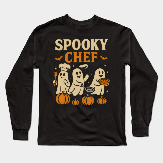 Spooky Chef Ghost Halloween Cooking Graphic Gift Long Sleeve T-Shirt by MakerMind8.2
