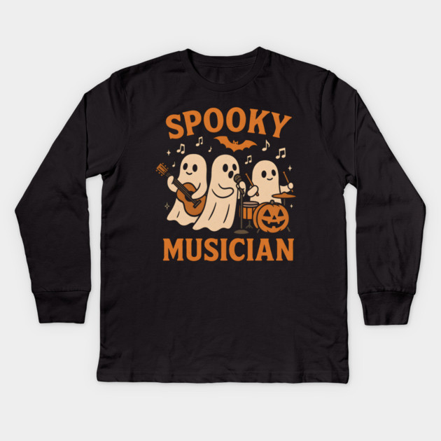 Spooky Musician Ghost Band Halloween Graphic Gift Kids Long Sleeve T-Shirt by MakerMind8.2