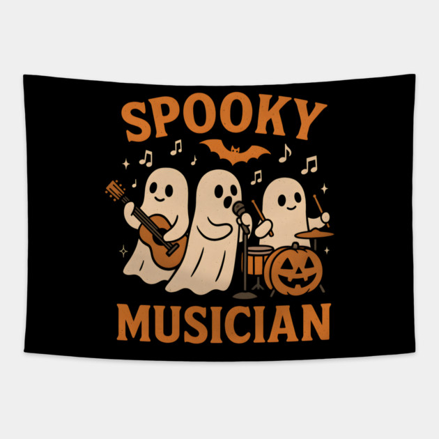 Spooky Musician Ghost Band Halloween Graphic Gift Tapestry by MakerMind8.2