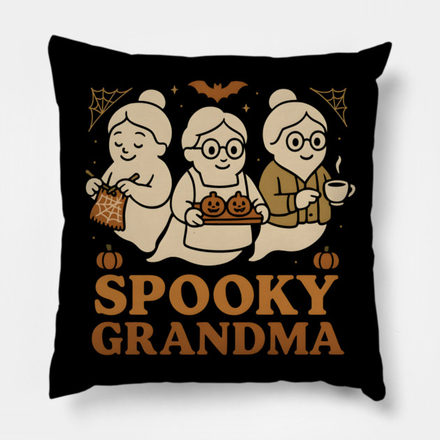 Spooky Grandma Ghost Halloween Graphic Gift Pillow by MakerMind8.2