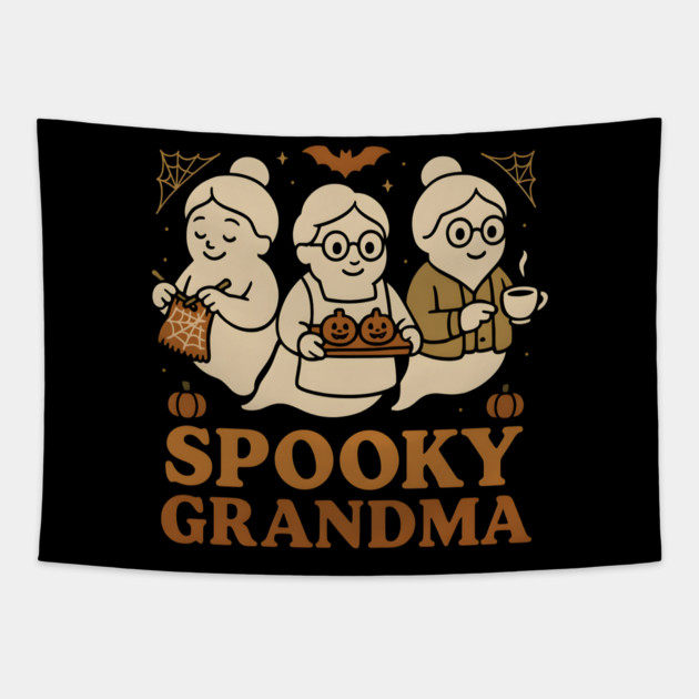 Spooky Grandma Ghost Halloween Graphic Gift Tapestry by MakerMind8.2