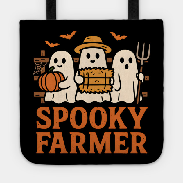 Spooky Farmer Ghost Halloween Pumpkin Graphic Gift Tote by MakerMind8.2