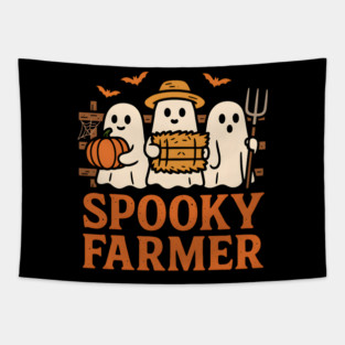 Spooky Farmer Ghost Halloween Pumpkin Graphic Gift Tapestry
