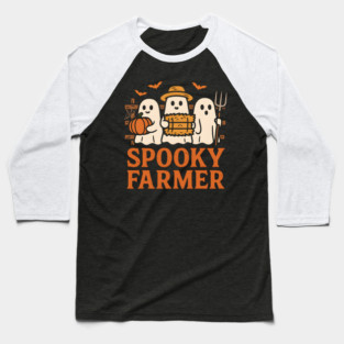 Spooky Farmer Ghost Halloween Pumpkin Graphic Gift Baseball T-Shirt