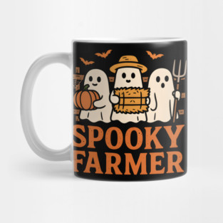 Spooky Farmer Ghost Halloween Pumpkin Graphic Gift Mug