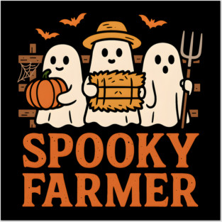 Spooky Farmer Ghost Halloween Pumpkin Graphic Gift Posters and Art