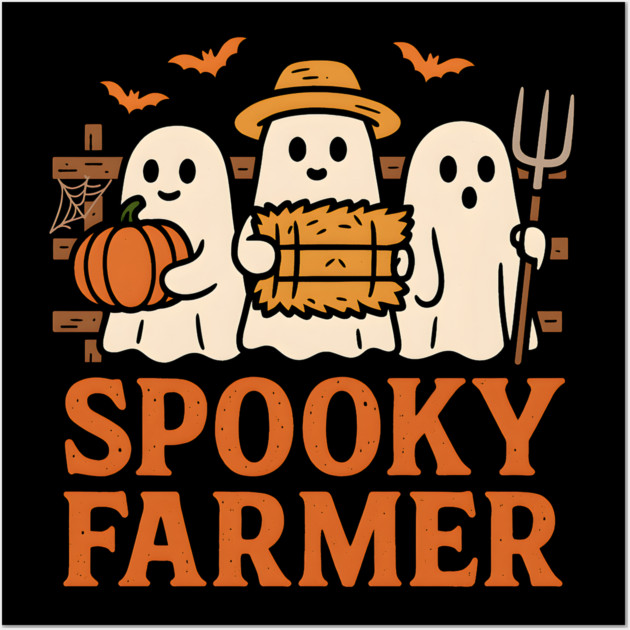 Spooky Farmer Ghost Halloween Pumpkin Graphic Gift Wall Art by MakerMind8.2