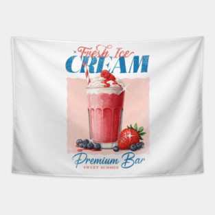 Vintage Fresh Ice Cream & Berries Milkshake Tapestry
